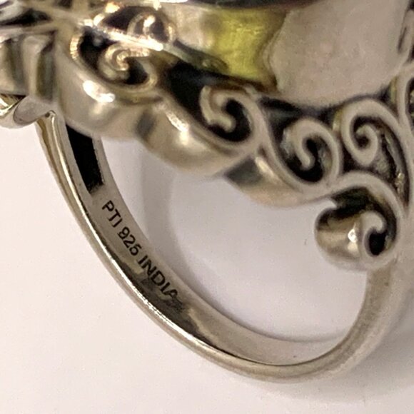 Carved Tanzanite Gemstone Flower Sterling Silver Asian Style Beautiful Ring Sz 6 - Picture 7 of 8